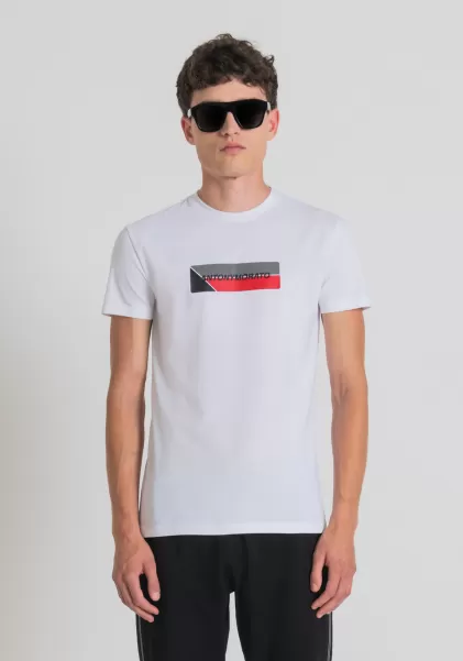 Comercio Blanco Camisetas Y Polo Hombre Antony Morato Camiseta Super Slim Fit De Algodón Elástico Con Estampado Frontal