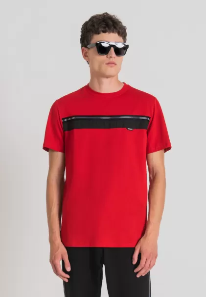Rojo Antony Morato Hombre Camisetas Y Polo Descuento Camiseta Regular Fit De Algodón Suave Con Banda En Contraste