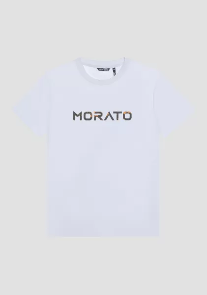 Antony Morato Camisetas Y Polo Crema Elegante Camiseta Regular Fit De Puro Algodón Puro Con Logotipo Engomado Estampado Hombre