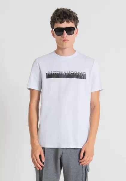 Camiseta Slim Fit De 100 % Algodón Con Logotipo Engomado Estampado Camisetas Y Polo Blanco Antony Morato Hombre Exclusivo