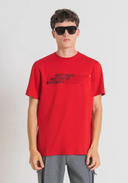 Camiseta Regular Fit De Algodón Con Logotipo Estampado De Efecto Gomado Antony Morato Camisetas Y Polo Venta Hombre Rojo
