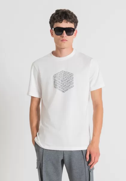 Camiseta Regular Fit De Algodón Con Logotipo Reflectante Estampado Antony Morato Camisetas Y Polo Recomendar Hombre Crema
