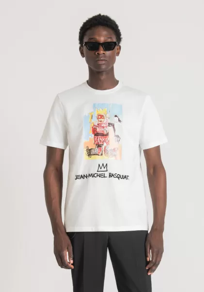 Antony Morato Crema Hombre Camiseta Regular Fit De Algodón Con Estampado Basquiat Precio Asequible Camisetas Y Polo