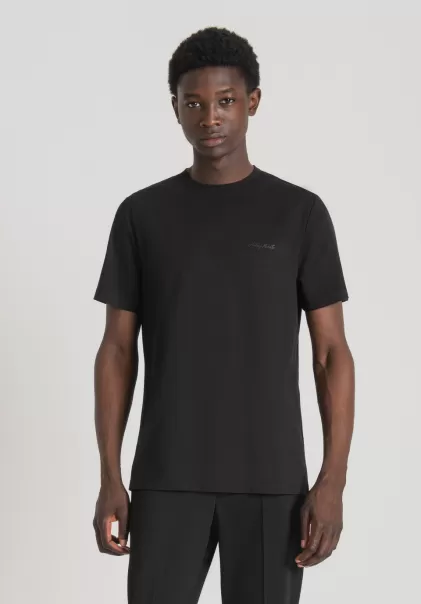 Negro Camiseta Regular Fit De Viscosa Sostenible Con Logotipo Estampado Hombre Barato Antony Morato Camisetas Y Polo