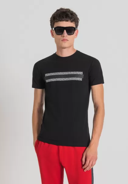 Antony Morato Camisetas Y Polo Negro Camiseta Super Slim Fit De Algodón Elástico Con Logotipo En Relieve Hombre Promoción