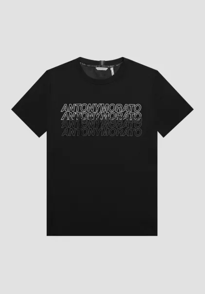 Antony Morato Elegante Hombre Camisetas Y Polo Camiseta Slim Fit De 100 % Algodón Con Logotipo Estampado Con Efecto Engomado Negro