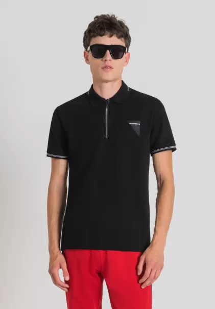 Hombre Polo Slim Fit De Piqué De Algodón Mercerizado Con Logotipo De Goma Estampado Antony Morato Negro Camisetas Y Polo Elegante