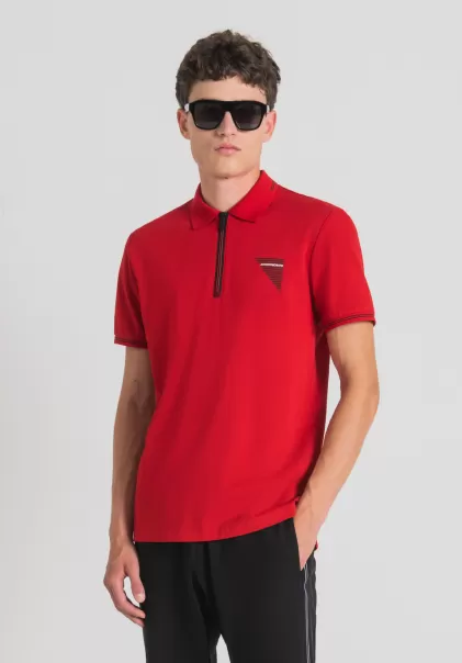 Hombre Rojo Compra Polo Slim Fit De Piqué De Algodón Mercerizado Con Logotipo De Goma Estampado Camisetas Y Polo Antony Morato