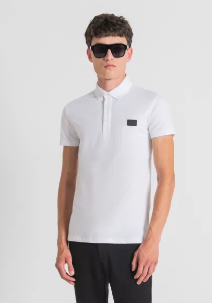 Polo Super Slim Fit De Algodón Elástico Con Placa Con Logotipo Hombre Camisetas Y Polo Blanco Antony Morato Moderno