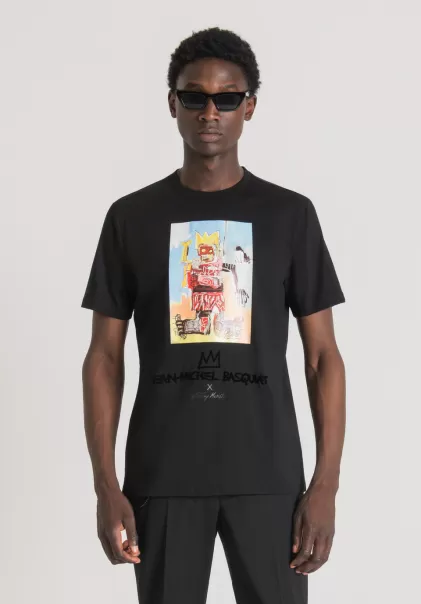 Hombre Camiseta Regular Fit De Algodón Con Estampado Basquiat Negro Antony Morato Asegurar Camisetas Y Polo