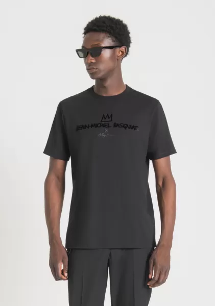 Económico Camisetas Y Polo Camiseta Regular Fit 100 % De Algodón Con Estampado Basquiat Negro Antony Morato Hombre