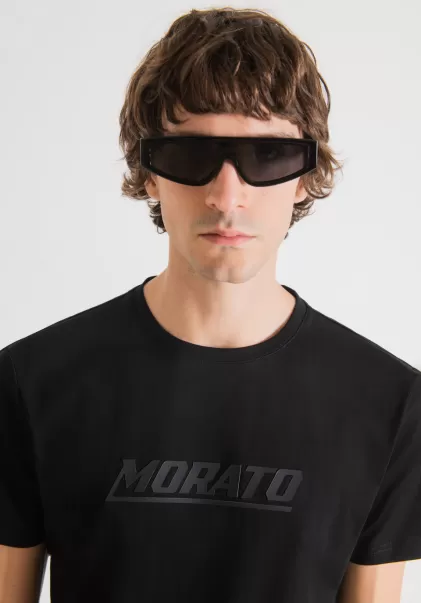 Antony Morato Diseño Negro Camisetas Y Polo Hombre Camiseta Slim Fit En Algodón Puro Con Logotipo «Morato» De Goma Estampado