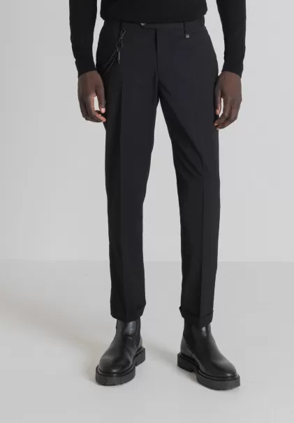 Negro Hombre Pantalones Antony Morato Pantalones Slim Fit «Rad» Tobilleros Con Pliegue Central Recomendar