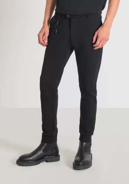 Antony Morato Pantalones De Felpa Skinny Fit De Mezcla De Algodón Con Cierre Con Botón Y Bajo Elástico Hombre Pantalones Diseño Negro