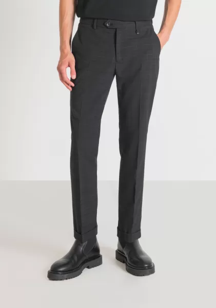 Hombre Pantalones Pantalones Slim Fit Tobilleros «Rad» Con Estampado De Cuadros Precio De Coste Antony Morato Negro