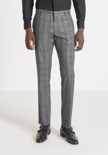 Hombre Pantalones Oferta Especial Pantalones Slim Fit «Bonnie» De Tejido Elástico Con Estampado Príncipe De Gales Antony Morato Negro