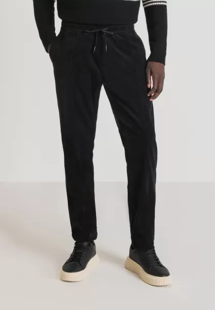 Antony Morato Estándar Hombre Pantalones Negro Pantalón Regular Fit De Terciopelo Suave Con Cordón