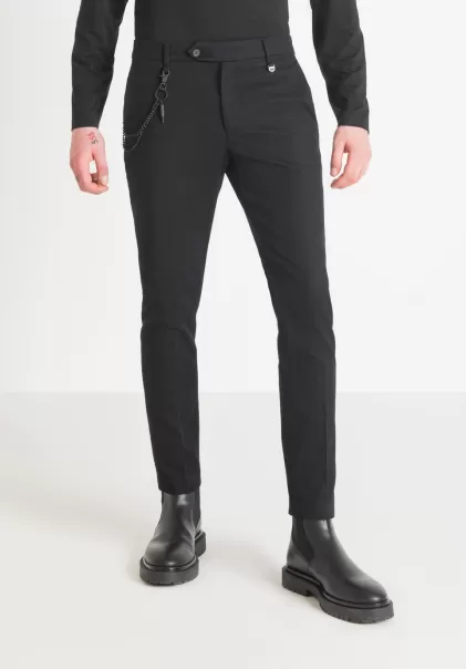Hombre Pantalones «Jagger» Corte Carrot De Algodón Elástico Armado Negro Pantalones Precios Estacionales Antony Morato