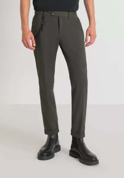Verde Militar Oscuro 2024 Antony Morato Pantalones Slim Fit «Rad» Tobilleros Con Pliegue Central Pantalones Hombre