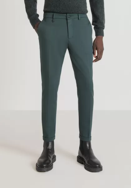 Hombre Verde Botella Pantalones Popular Pantalones Super Skinny Fit «Ashe» De Sarga De Viscosa Mixta Elástica Antony Morato