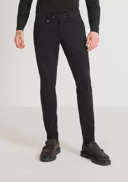 Pantalones En Línea Negro Pantalones Skinny Fit «Bryan» De Suave Algodón Elástico Microarmado Hombre Antony Morato