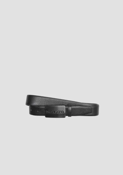 Hombre Garantizado Cinturón De Piel Abatanada Con Hebilla Brillante Negro Cinturones Antony Morato