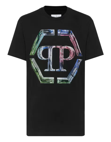 Popularidad T-Shirt Round Neck Ss Pp Glass Philipp Plein Hombre Camisetas Black / Multicolored
