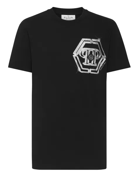 Black Philipp Plein T-Shirt Round Neck Ss Pp Glass Camisetas Hombre Precio Reducido