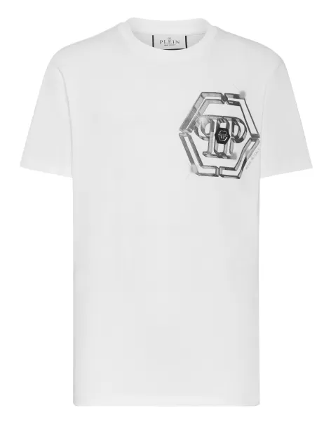 Costumbre Camisetas Hombre White Philipp Plein T-Shirt Round Neck Ss Pp Glass