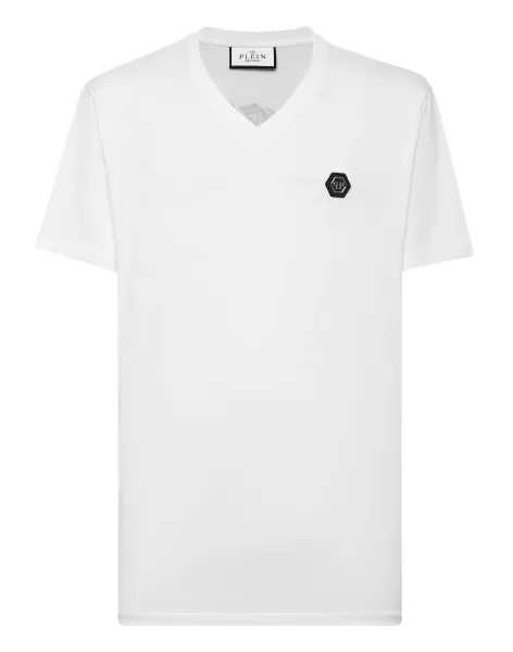 Hombre De Moda Philipp Plein T-Shirt V-Neck Ss Gothic Plein White Camisetas