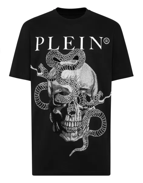 Hombre Black Camisetas Philipp Plein T-Shirt Round Neck Ss Snake Autorización