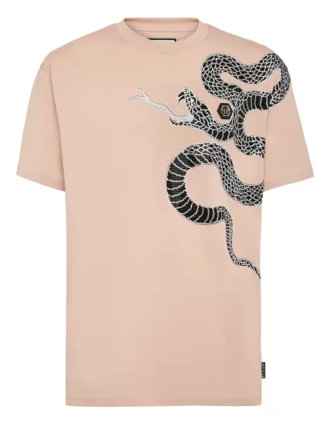 Philipp Plein Hombre Camisetas Precio Al Por Mayor Beige T-Shirt Round Neck Ss Snake