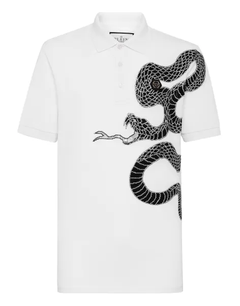 Camisetas Philipp Plein White Oferta Hombre Slim Fit Polo Shirt Ss Snake