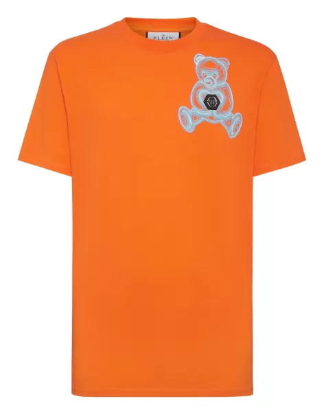 Hombre Camisetas Philipp Plein Garantizado Orange T-Shirt Round Neck Ss Teddy Bear