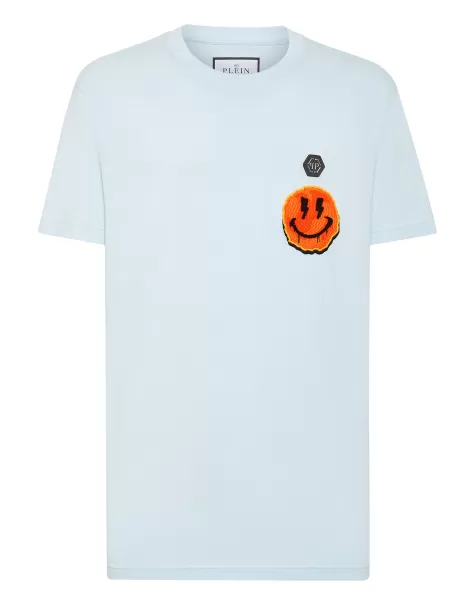 T-Shirt Round Neck Ss Smile Camisetas Philipp Plein Light Blue Costumbre Hombre