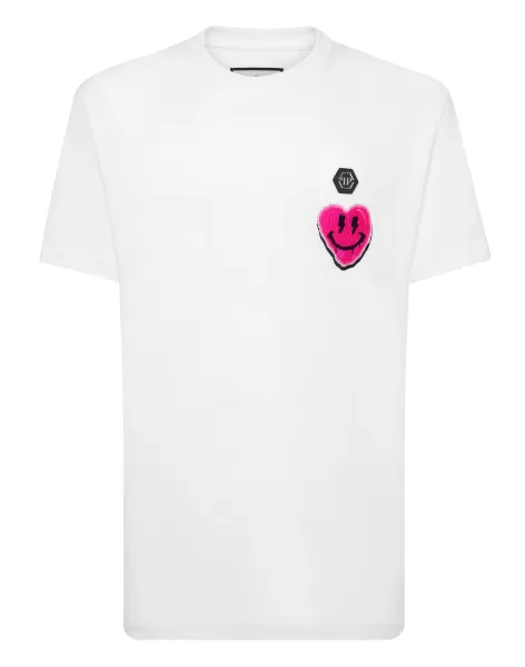 Philipp Plein Camisetas White/Fuxiafluo T-Shirt Round Neck Ss Smile Precio De Promoción Hombre