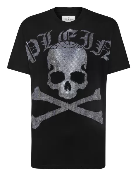 Hombre Venta T-Shirt Round Neck Ss With Crystals Gothic Plein Strass Philipp Plein Camisetas Black / Dark Blue