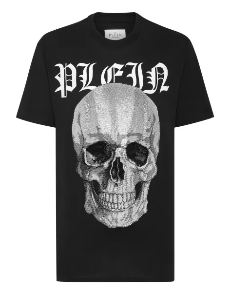 Salida Black Philipp Plein T-Shirt Round Neck Ss With Crystals Skull Camisetas Hombre
