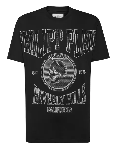 Camisetas Demanda Philipp Plein T-Shirt Round Neck Ss With Crystals Black Hombre