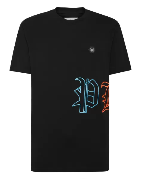 Philipp Plein Promoción Embroidered T-Shirt Round Neck Ss Hombre Camisetas Black / Multicolored