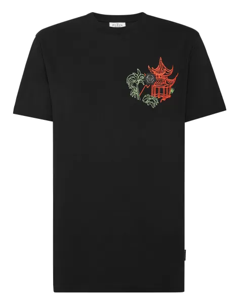 Costumbre Black Camisetas Hombre Embroidered T-Shirt Round Neck Ss Philipp Plein