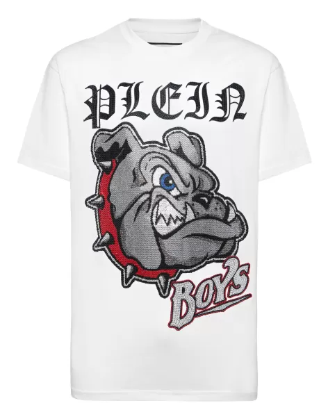 Philipp Plein Costumbre T-Shirt Round Neck Ss Bulldogs Hombre White Camisetas