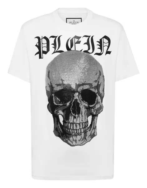 Hombre Pago Seguro T-Shirt Round Neck Ss With Crystals Skull Camisetas White Philipp Plein