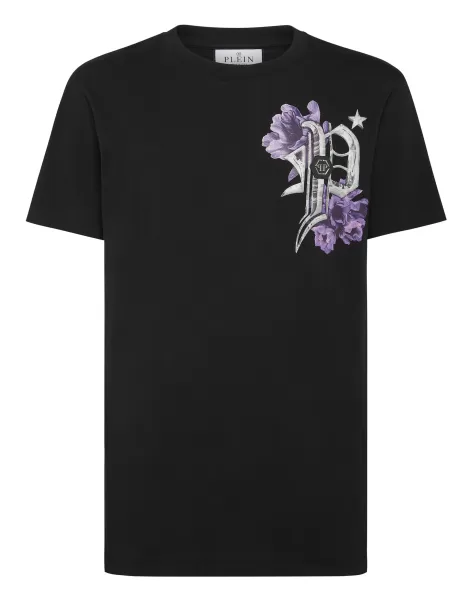 Black Hombre Garantizado Philipp Plein T-Shirt Round Neck Ss Flowers Camisetas