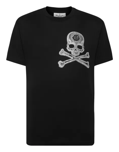 Personalización Black / White Hombre Camisetas Philipp Plein T-Shirt Round Neck Ss With Crystals Skull&Bones