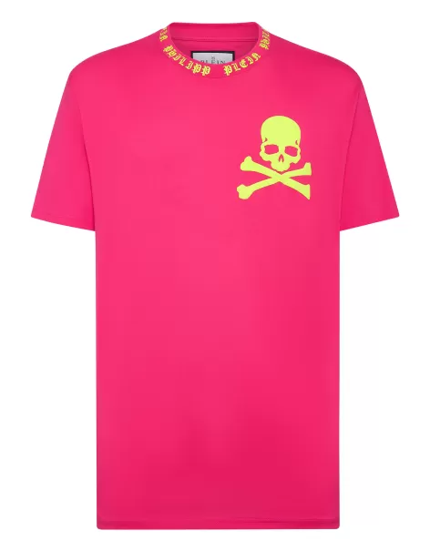 Hombre Camisetas T-Shirt Round Neck Ss Skull&Bones Philipp Plein Fucsia Fluo Asegurar