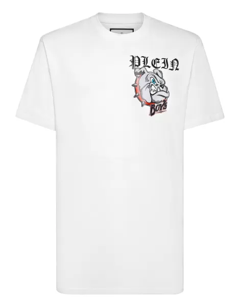 Philipp Plein Precio De Coste White Hombre Camisetas T-Shirt Round Neck Ss Bulldogs