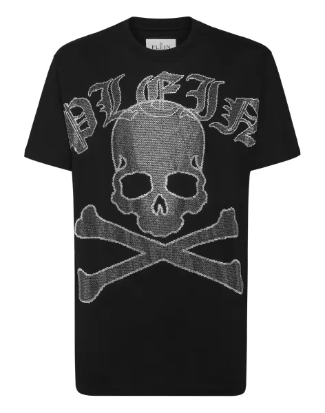 Calidad Black/Silver T-Shirt Round Neck Ss With Crystals Gothic Plein Strass Camisetas Philipp Plein Hombre