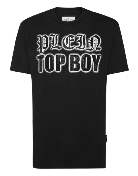 Philipp Plein Black Hombre Camisetas Liquidación T-Shirt Round Neck Ss With Crystals