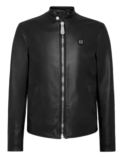 Philipp Plein Hombre Recomendar Black Chaquetas De Cuero Leather Moto Jacket